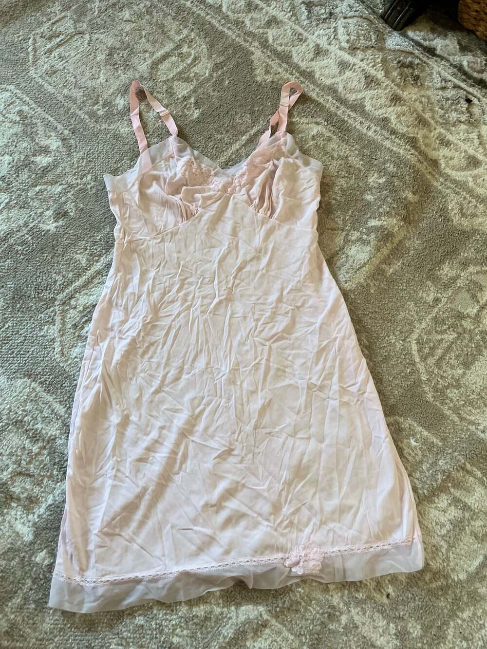 Kayser Vintage Nylon Slip Dress Size 34 Pink Lace